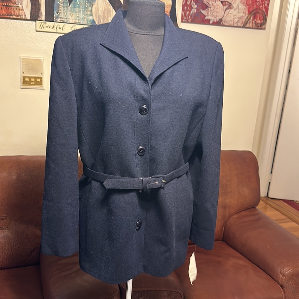VINTAGE CHRISTIAN DIOR NAVY BLUE WOOL BLAZER WITH WAIST BELT HAVE TWO SM…